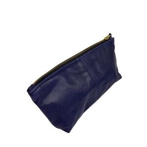CAS Handmade Bright Navy Blue Leather Clutch Wristlet Zip Top